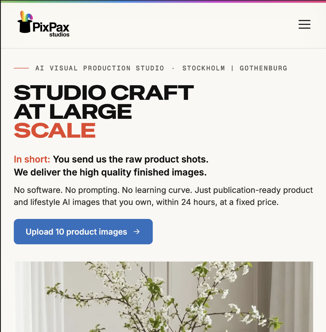PixPax Studios homepage showcasing lifestyle imagery for e-commerce